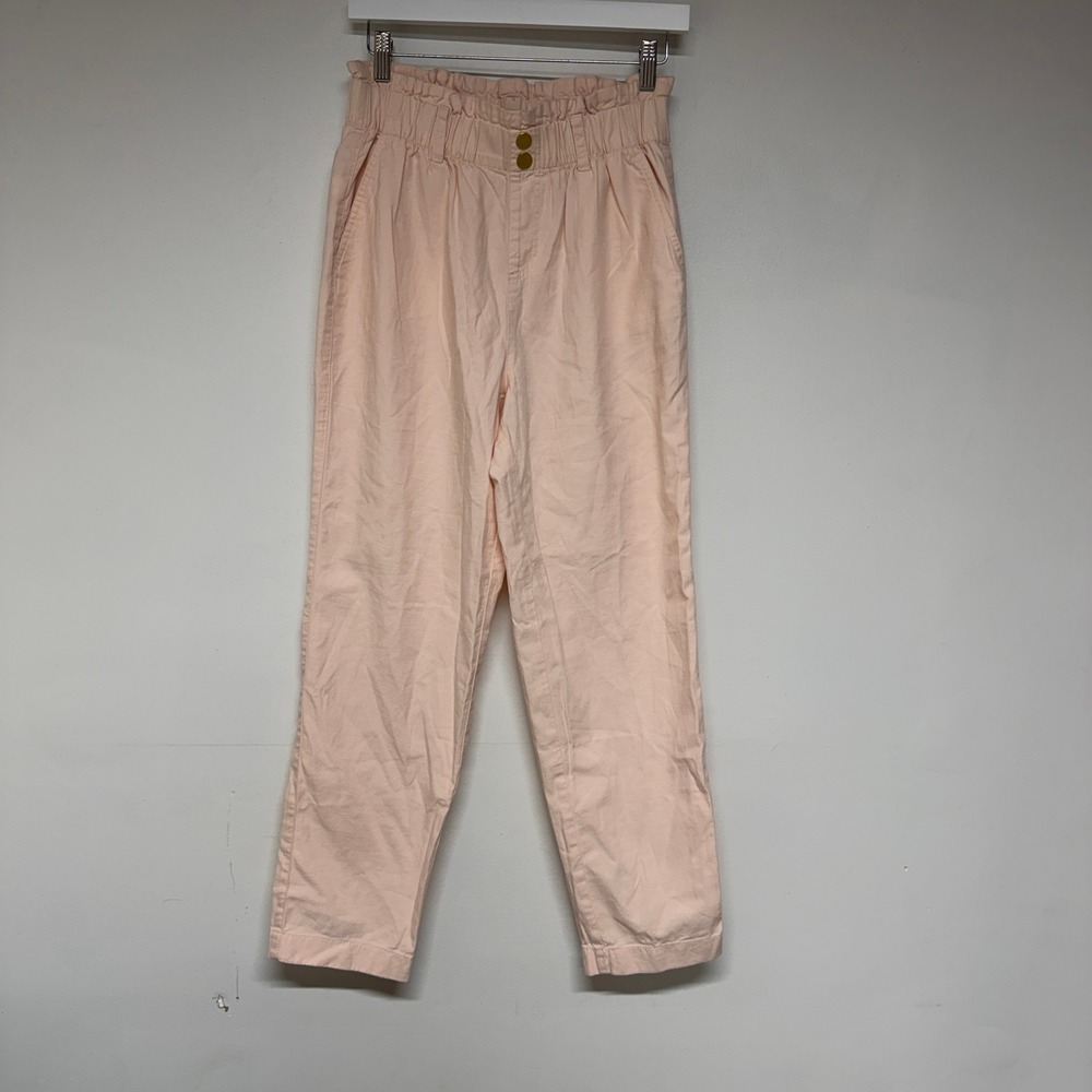 Loft Womens Size S Paperbag High Waist Tapered Pants Peach Pink